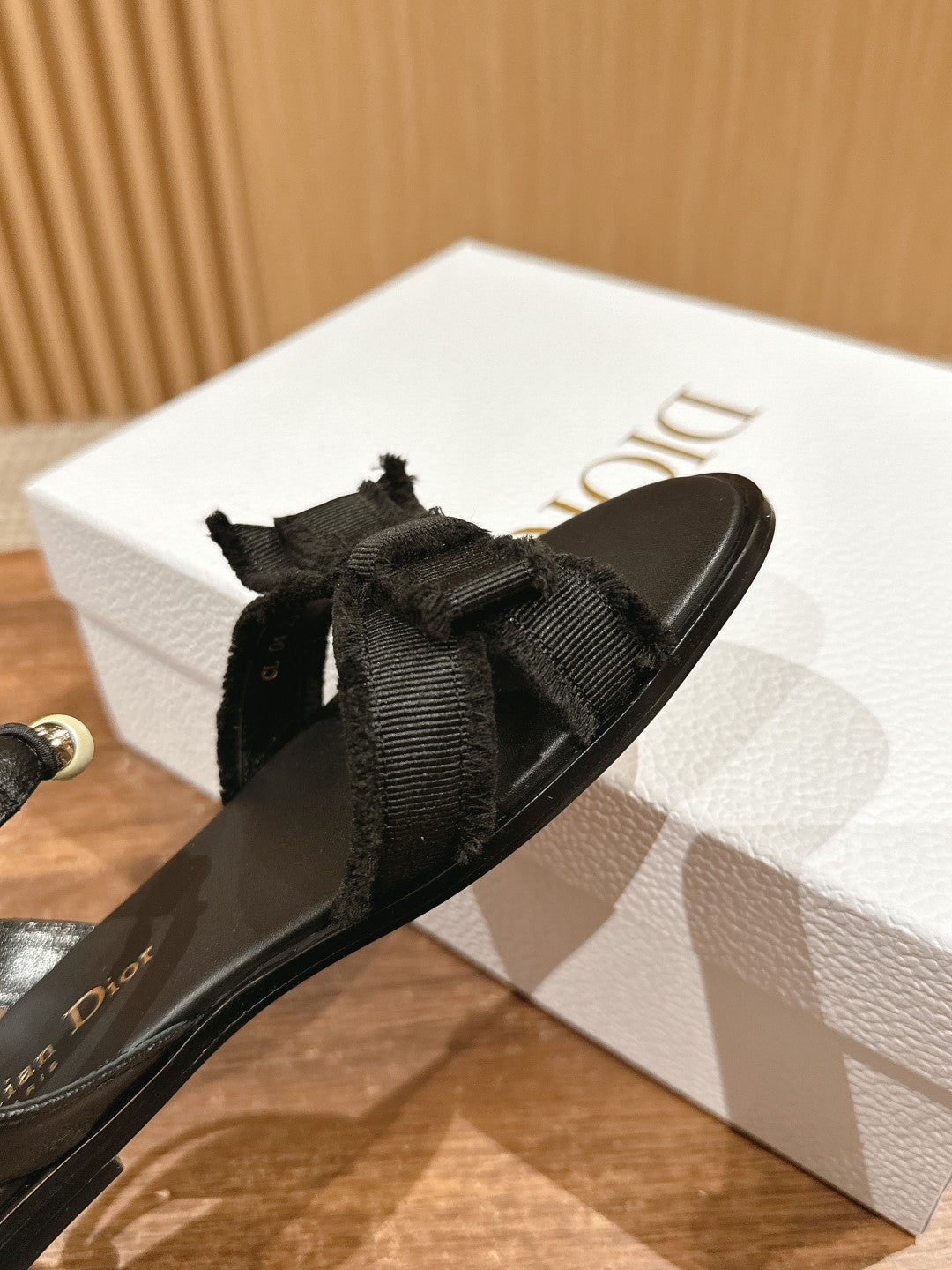 DIOR AABLE SANDALS 25S IN BLACK FABRIC AND LAMBSKIN WITH PEARL DETAILING