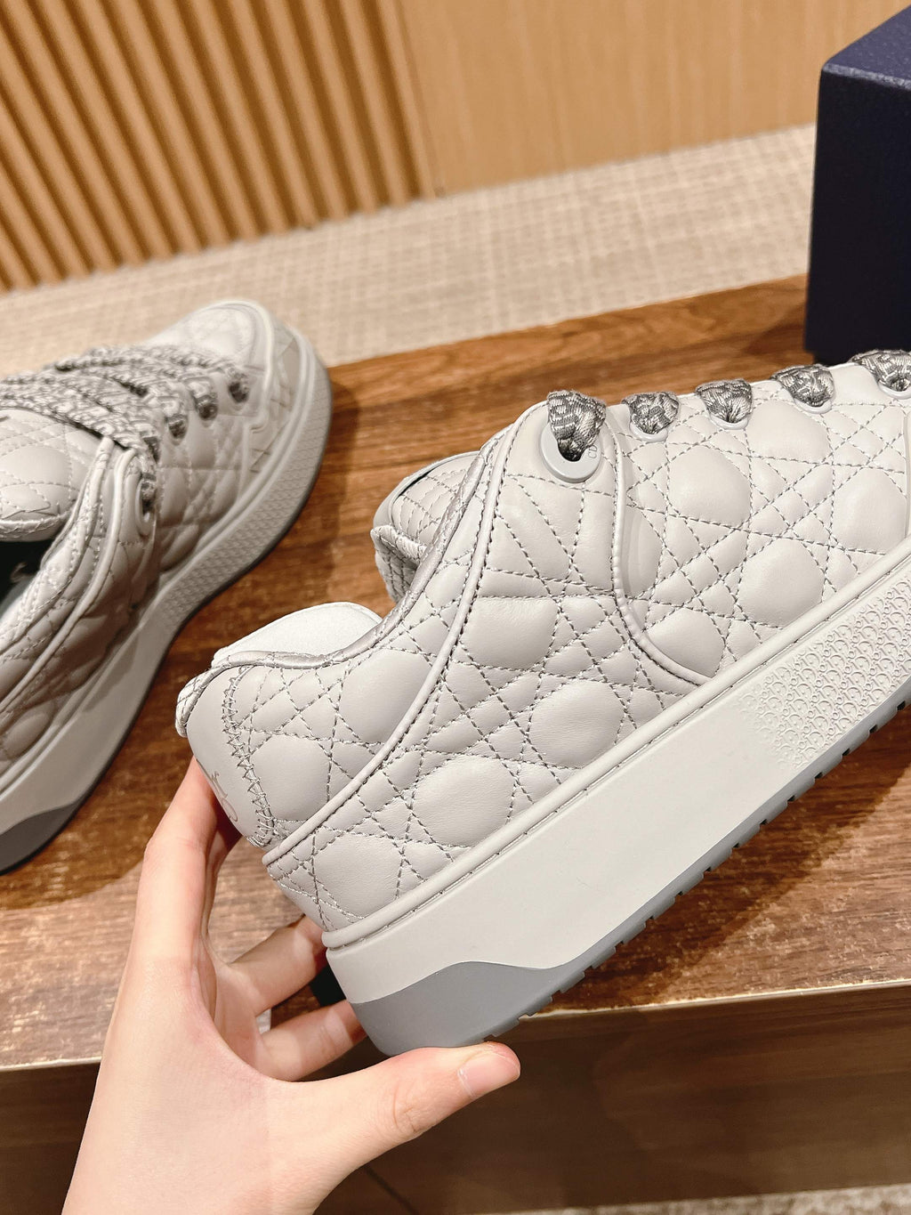 DIOR BY ERL B9S SKATER SNEAKER IN PALE GRAY CANNAGE LAMBSKIN