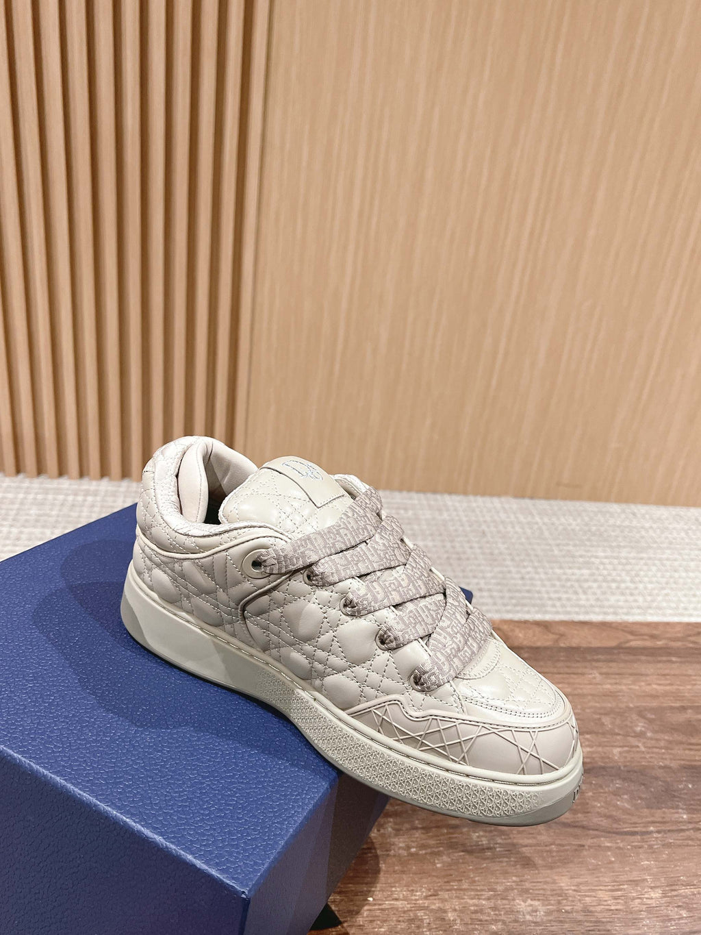 DIOR BY ERL B9S SKATER SNEAKER IN PARCHMENT BEIGE CANNAGE LAMBSKIN