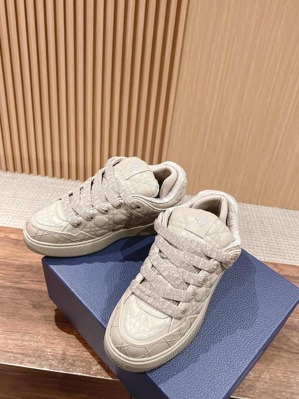 DIOR BY ERL B9S SKATER SNEAKER IN PARCHMENT BEIGE CANNAGE LAMBSKIN