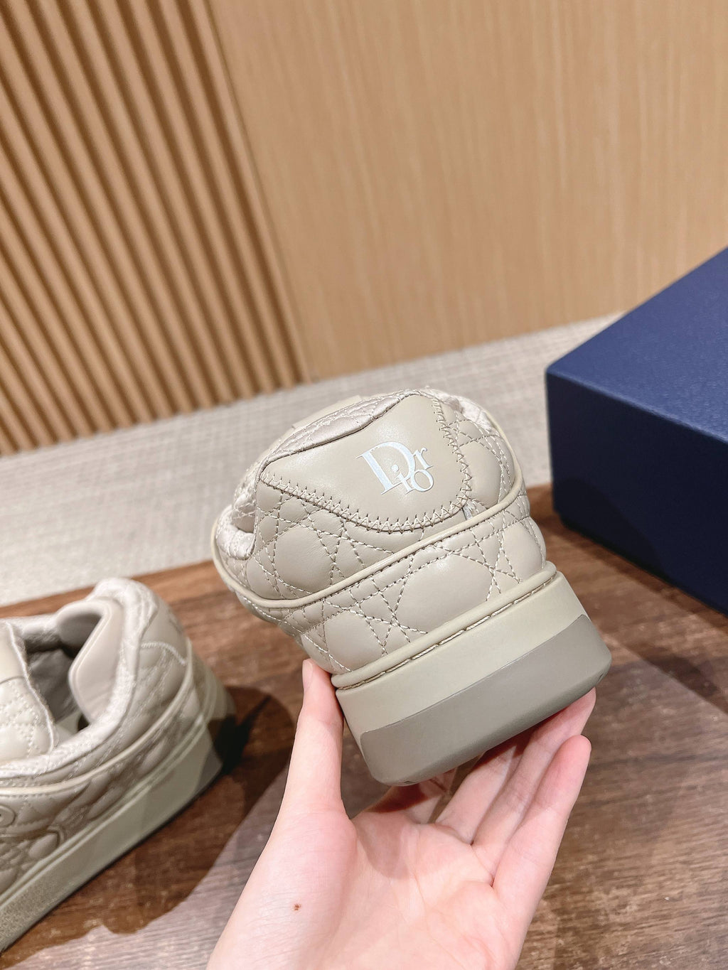 DIOR BY ERL B9S SKATER SNEAKER IN PARCHMENT BEIGE CANNAGE LAMBSKIN