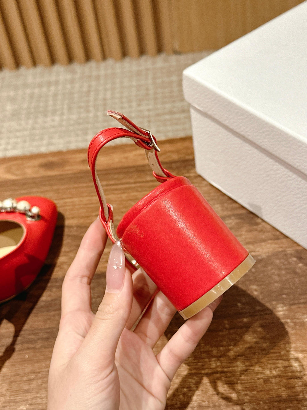 DIOR HIGH SLINGBACK 55 MM 25S IN RED LAMBSKIN PEARL DETAILING