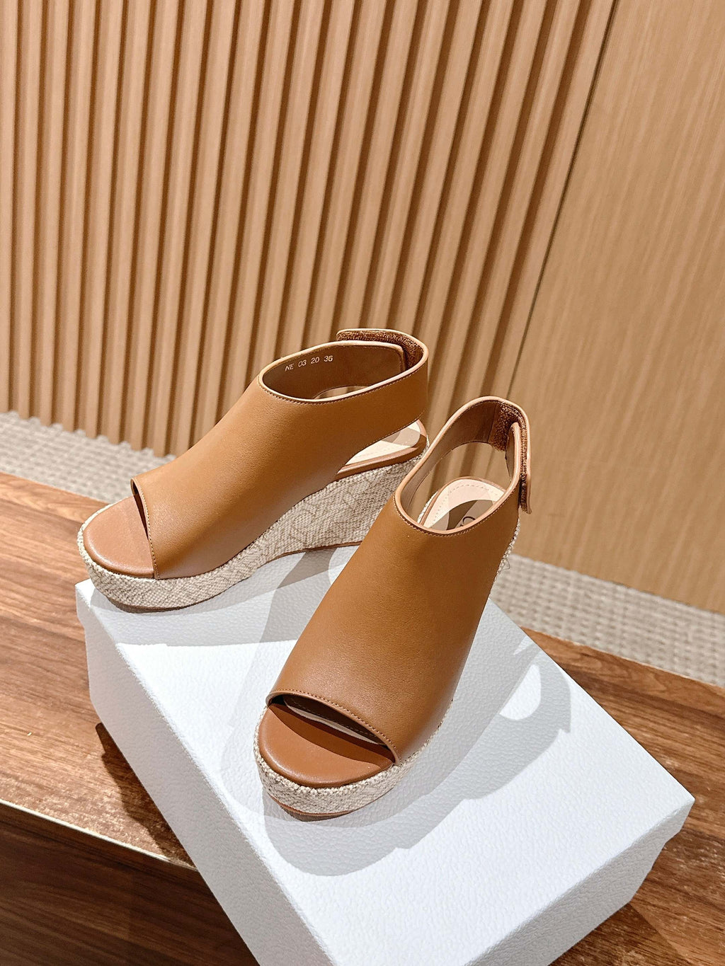 DIOR ATTITUDE WEDGE HIGH SLINGBACK 90MM IN BROWN CALFSKIN CANVAS SOLE