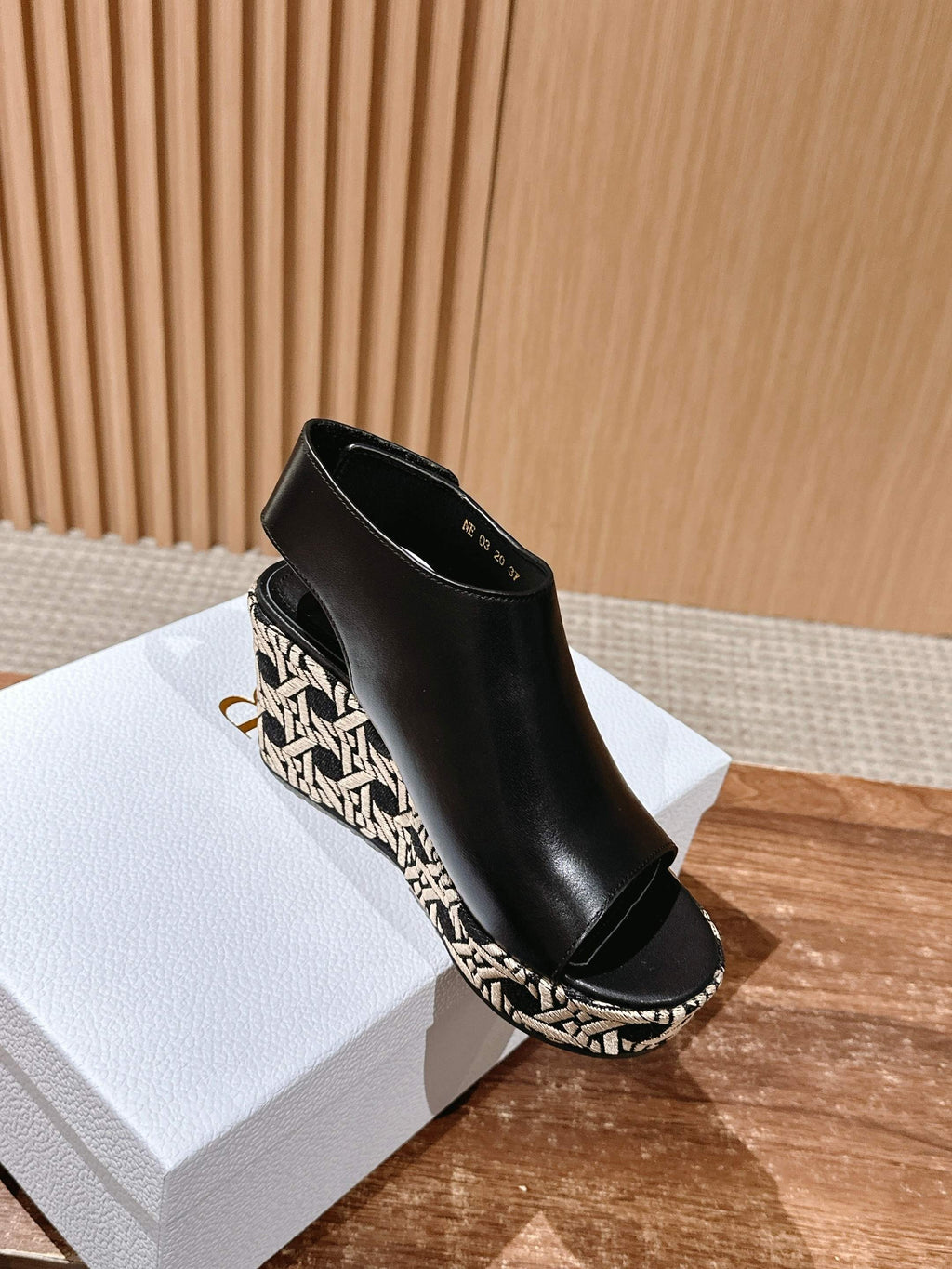 DIOR ATTITUDE WEDGE HIGH SLINGBACK 90MM IN BLACK CALFSKIN CANVAS SOLE