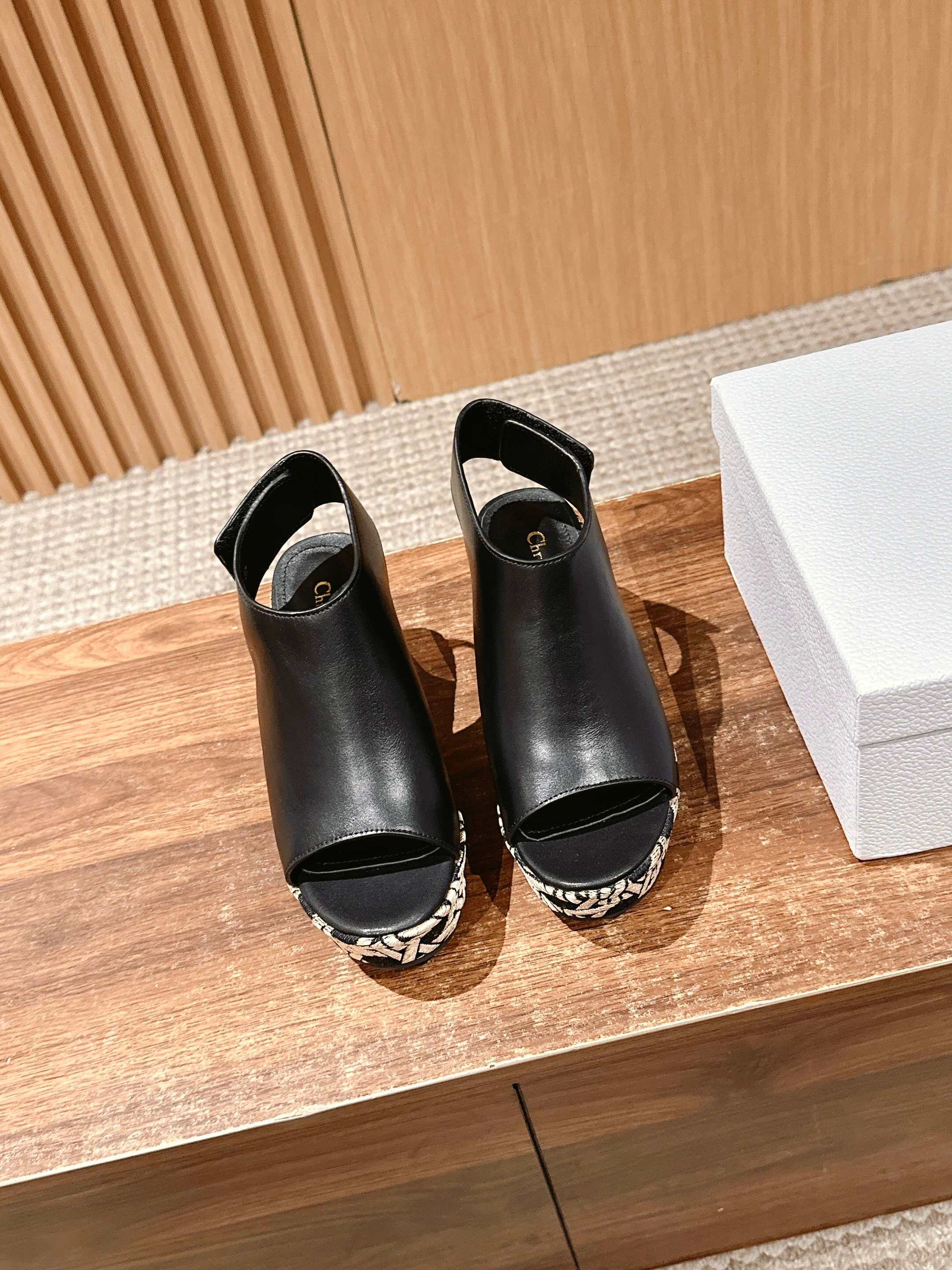 DIOR ATTITUDE WEDGE HIGH SLINGBACK 90MM IN BLACK CALFSKIN CANVAS SOLE