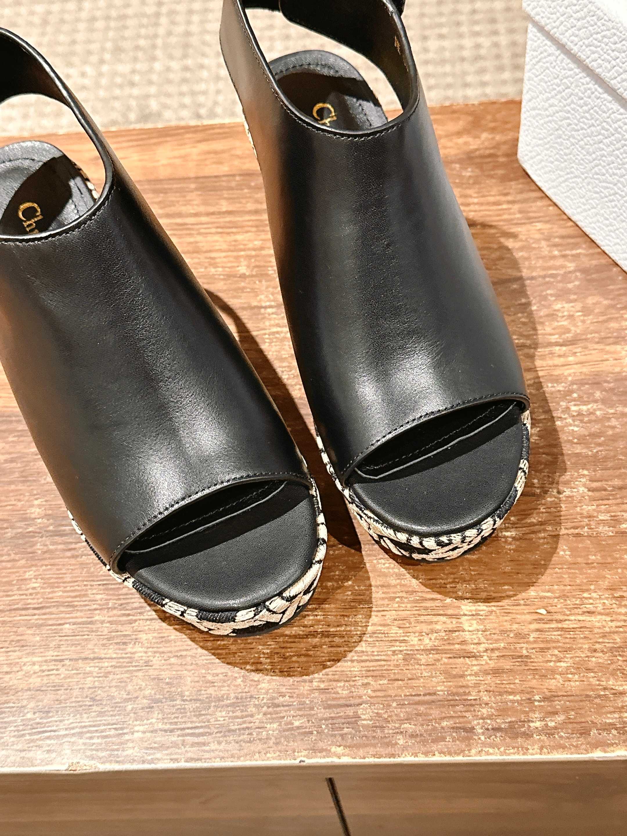 DIOR ATTITUDE WEDGE HIGH SLINGBACK 90MM IN BLACK CALFSKIN CANVAS SOLE