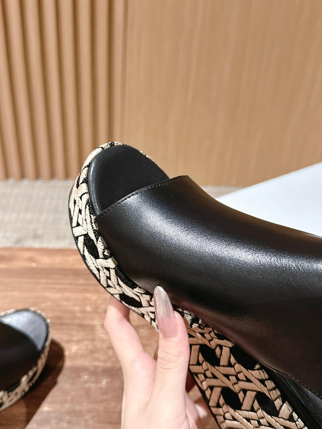 DIOR ATTITUDE WEDGE HIGH SLINGBACK 90MM IN BLACK CALFSKIN CANVAS SOLE