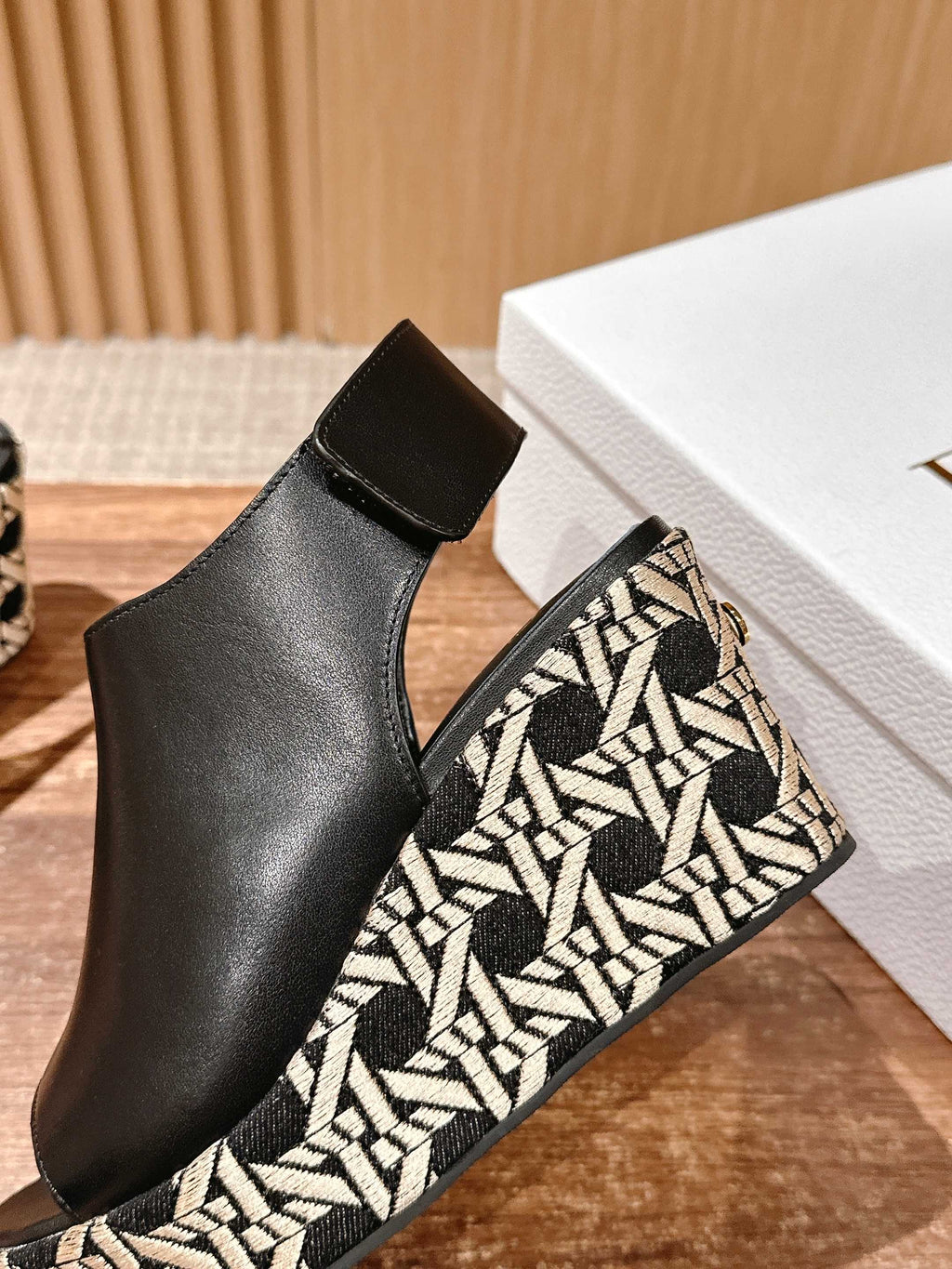 DIOR ATTITUDE WEDGE HIGH SLINGBACK 90MM IN BLACK CALFSKIN CANVAS SOLE