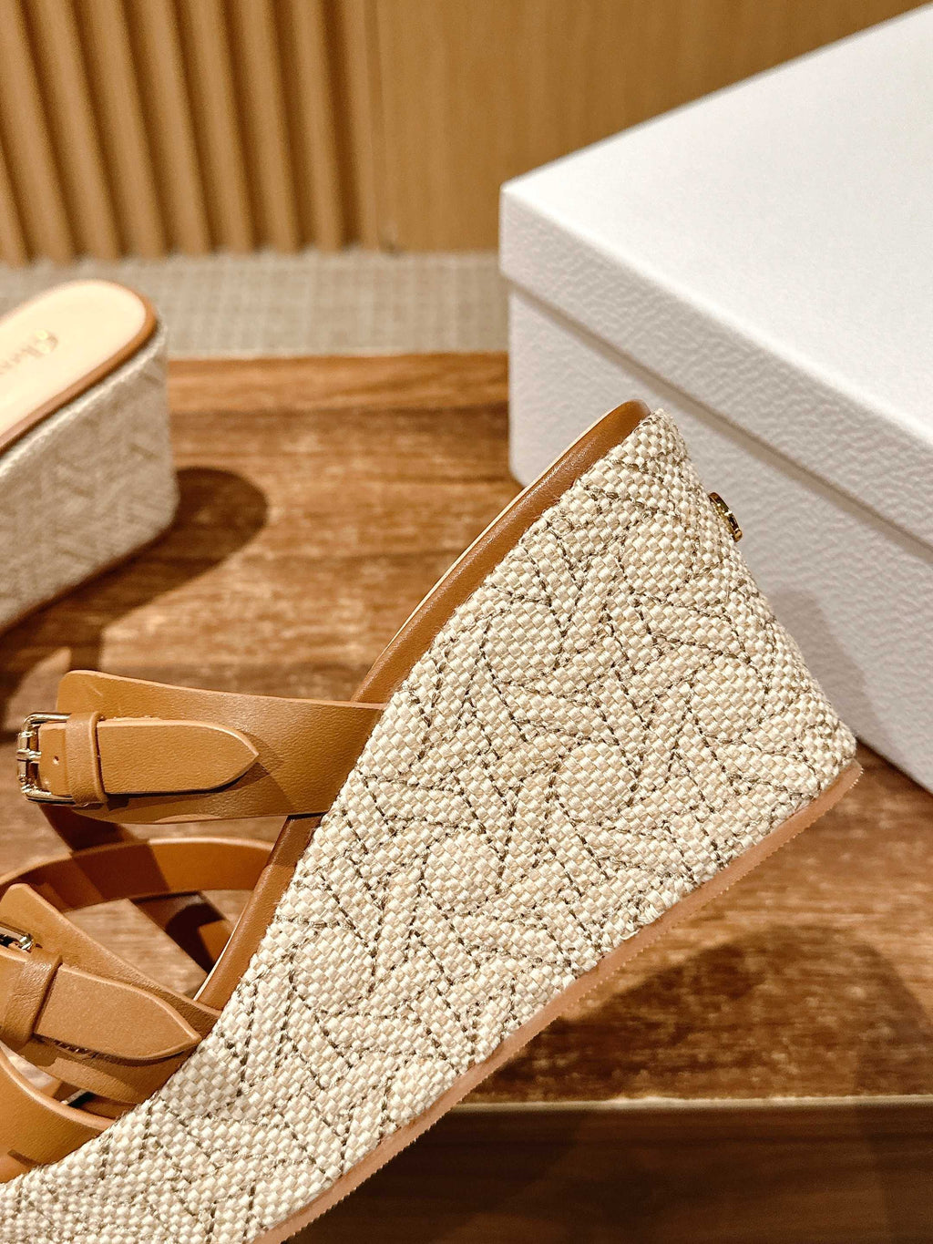 DIOR ATTITUDE WEDGE SLIDE 90MM IN BROWN ADJUSTABLE STRAPS CALFSKIN CANVAS SOLE