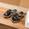 DIOR ATTITUDE WEDGE SLIDE 90MM IN BLACK ADJUSTABLE STRAPS CALFSKIN CANVAS SOLE