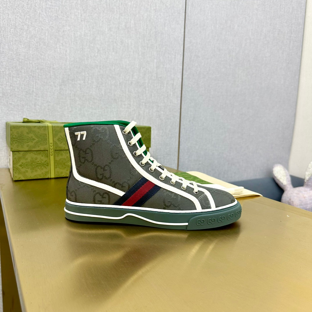 GUCCI TENNIS 1977 HIGH-TOP TRAINER BRIGHT GRAY CANVAS