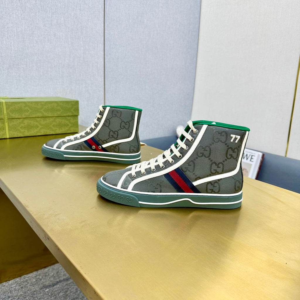 GUCCI TENNIS 1977 HIGH-TOP TRAINER BRIGHT GRAY CANVAS