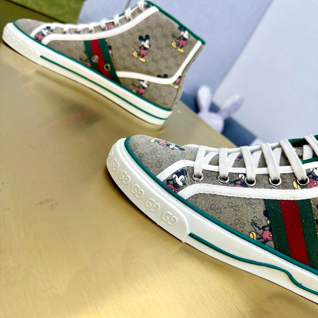GUCCI TENNIS 1977 HIGH-TOP TRAINER TORTILLA CANVAS WITH MICKEY MOTIF