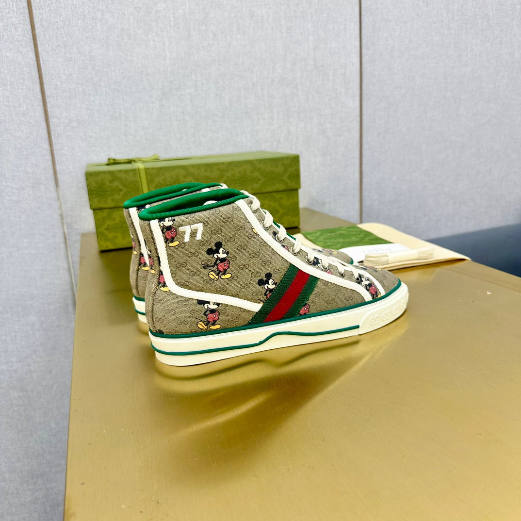 GUCCI TENNIS 1977 HIGH-TOP TRAINER TORTILLA CANVAS WITH MICKEY MOTIF