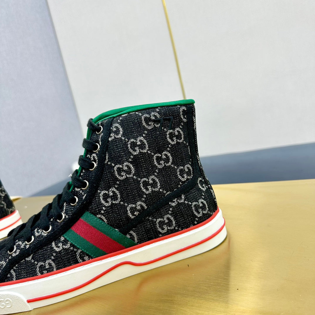 GUCCI TENNIS 1977 HIGH-TOP TRAINER BLACK CANVAS