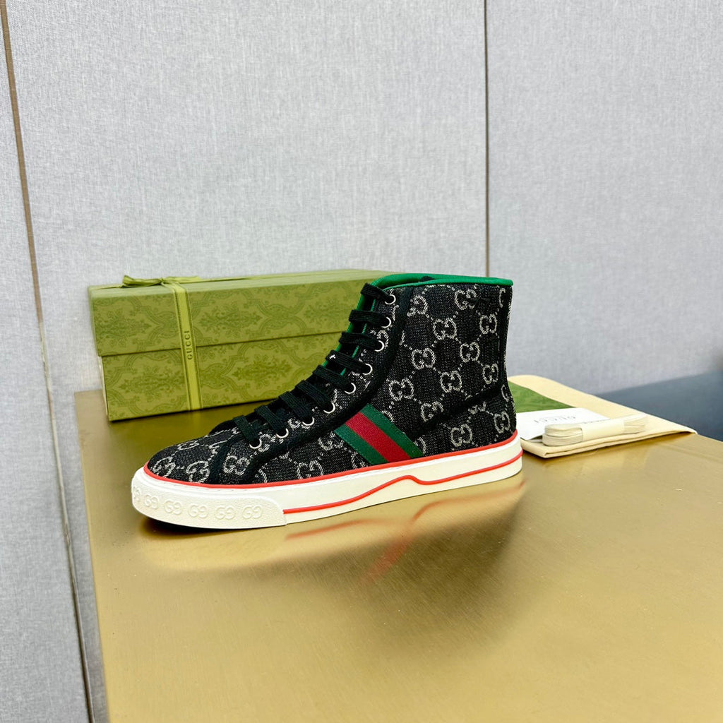 GUCCI TENNIS 1977 HIGH-TOP TRAINER BLACK CANVAS