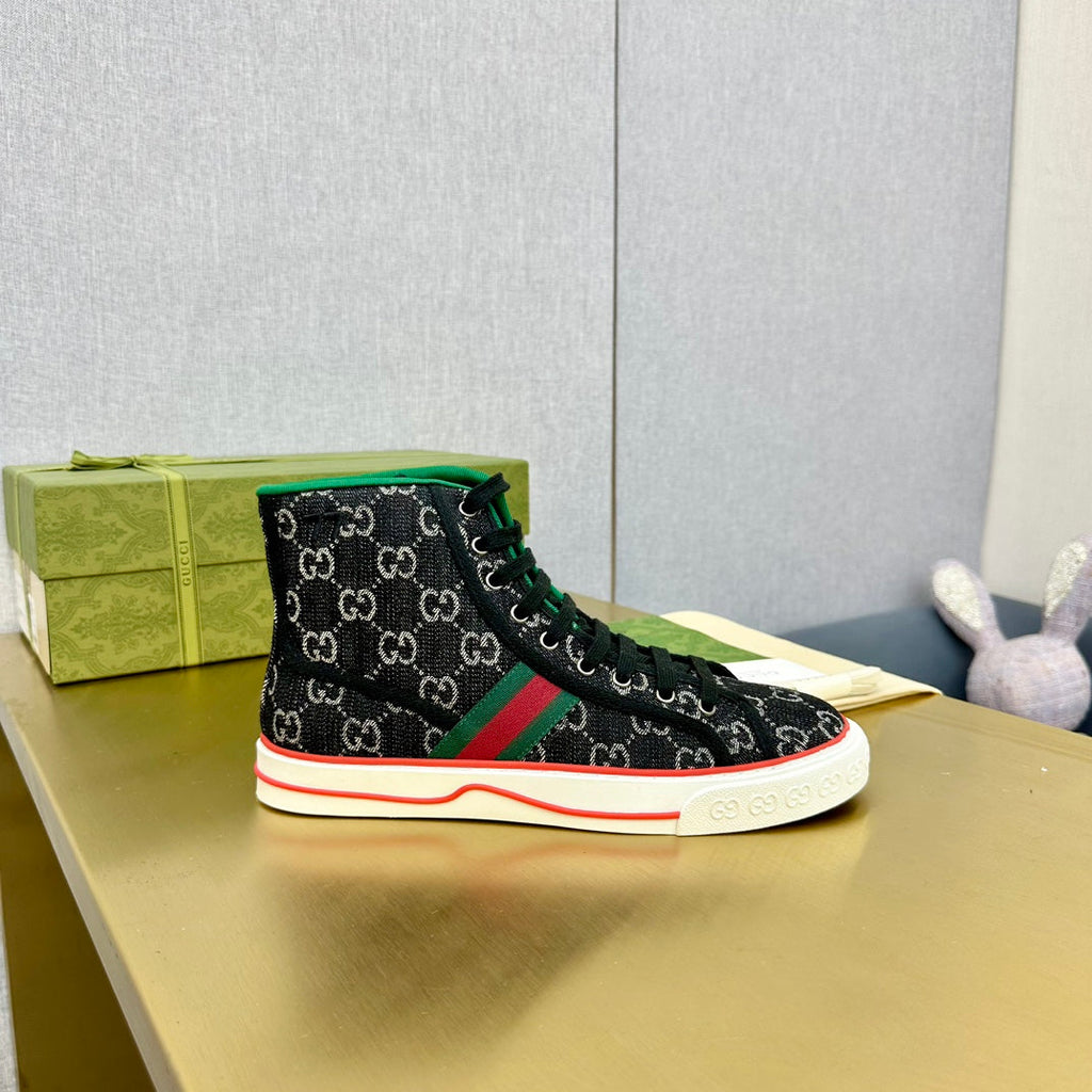 GUCCI TENNIS 1977 HIGH-TOP TRAINER BLACK CANVAS