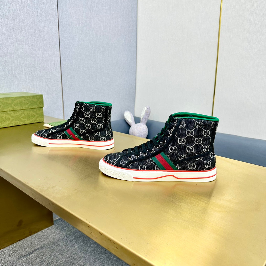 GUCCI TENNIS 1977 HIGH-TOP TRAINER BLACK CANVAS