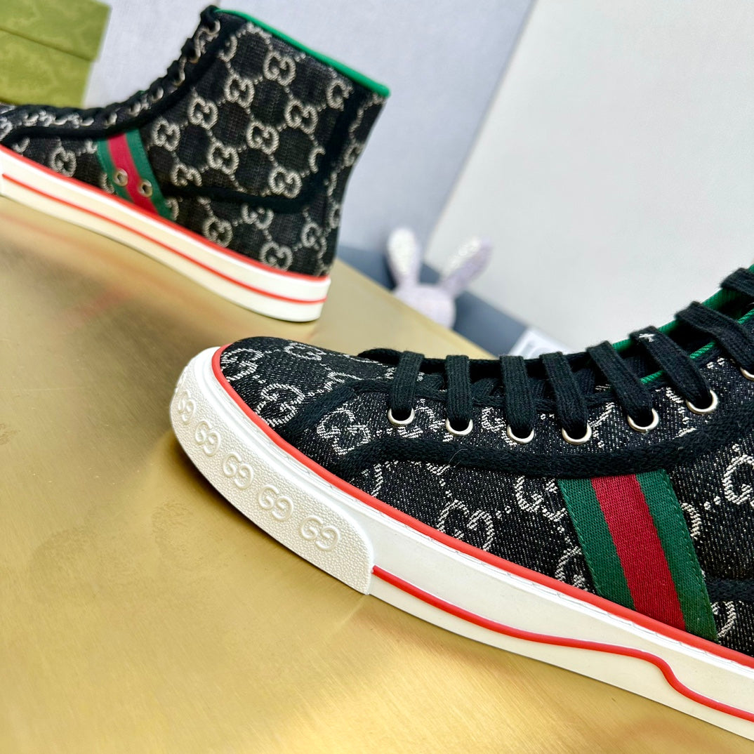GUCCI TENNIS 1977 HIGH-TOP TRAINER BLACK CANVAS