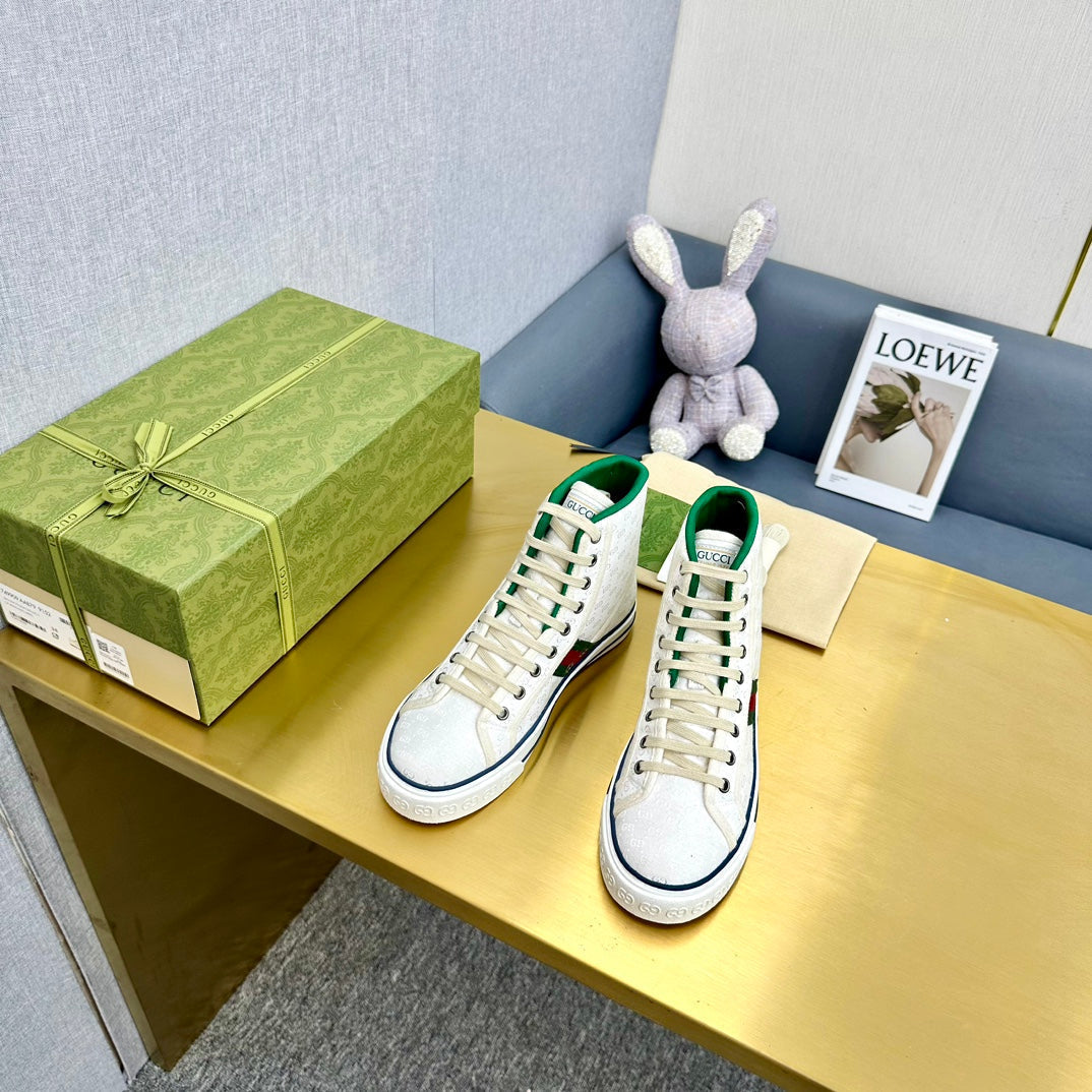 GUCCI TENNIS 1977 HIGH-TOP TRAINER WHITE CANVAS