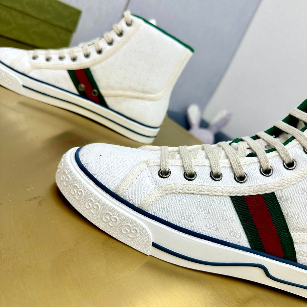 GUCCI TENNIS 1977 HIGH-TOP TRAINER WHITE CANVAS