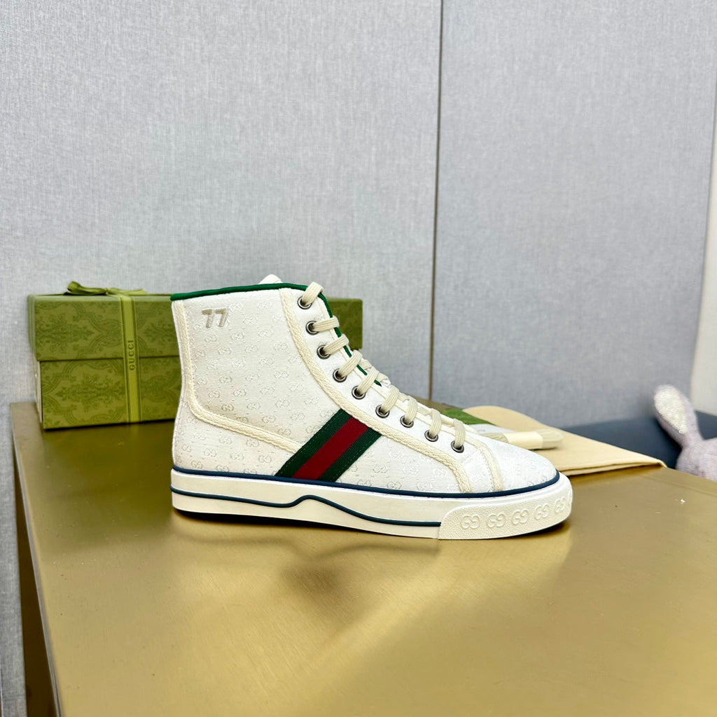 GUCCI TENNIS 1977 HIGH-TOP TRAINER WHITE CANVAS