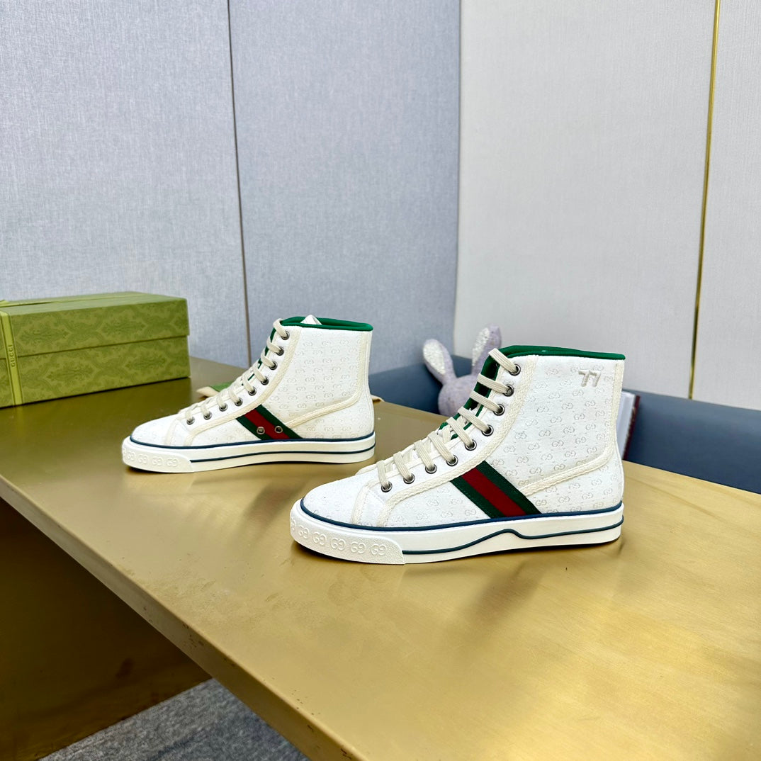 GUCCI TENNIS 1977 HIGH-TOP TRAINER WHITE CANVAS