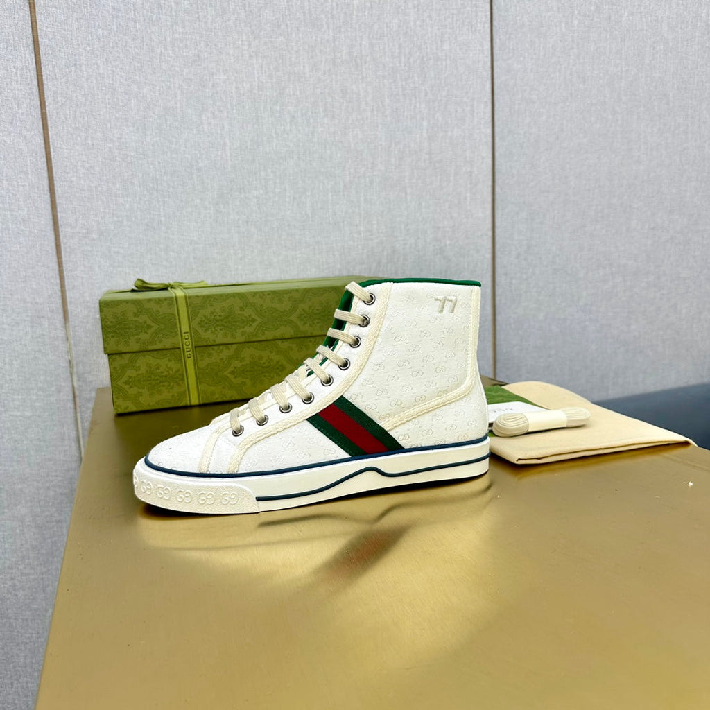 GUCCI TENNIS 1977 HIGH-TOP TRAINER WHITE CANVAS