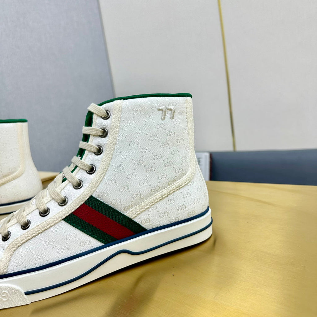 GUCCI TENNIS 1977 HIGH-TOP TRAINER WHITE CANVAS