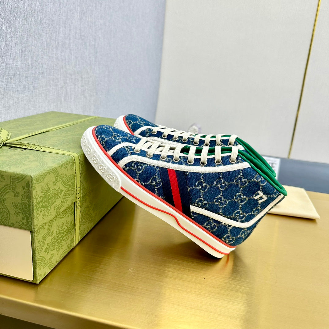 GUCCI TENNIS 1977 HIGH-TOP TRAINER INDIGO CANVAS