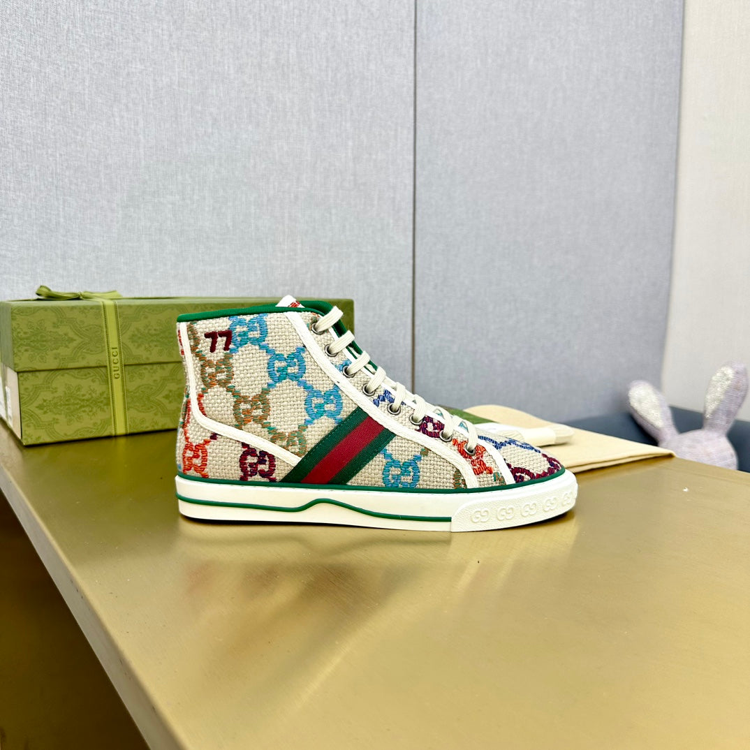 GUCCI TENNIS 1977 HIGH-TOP TRAINER CREAM CANVAS