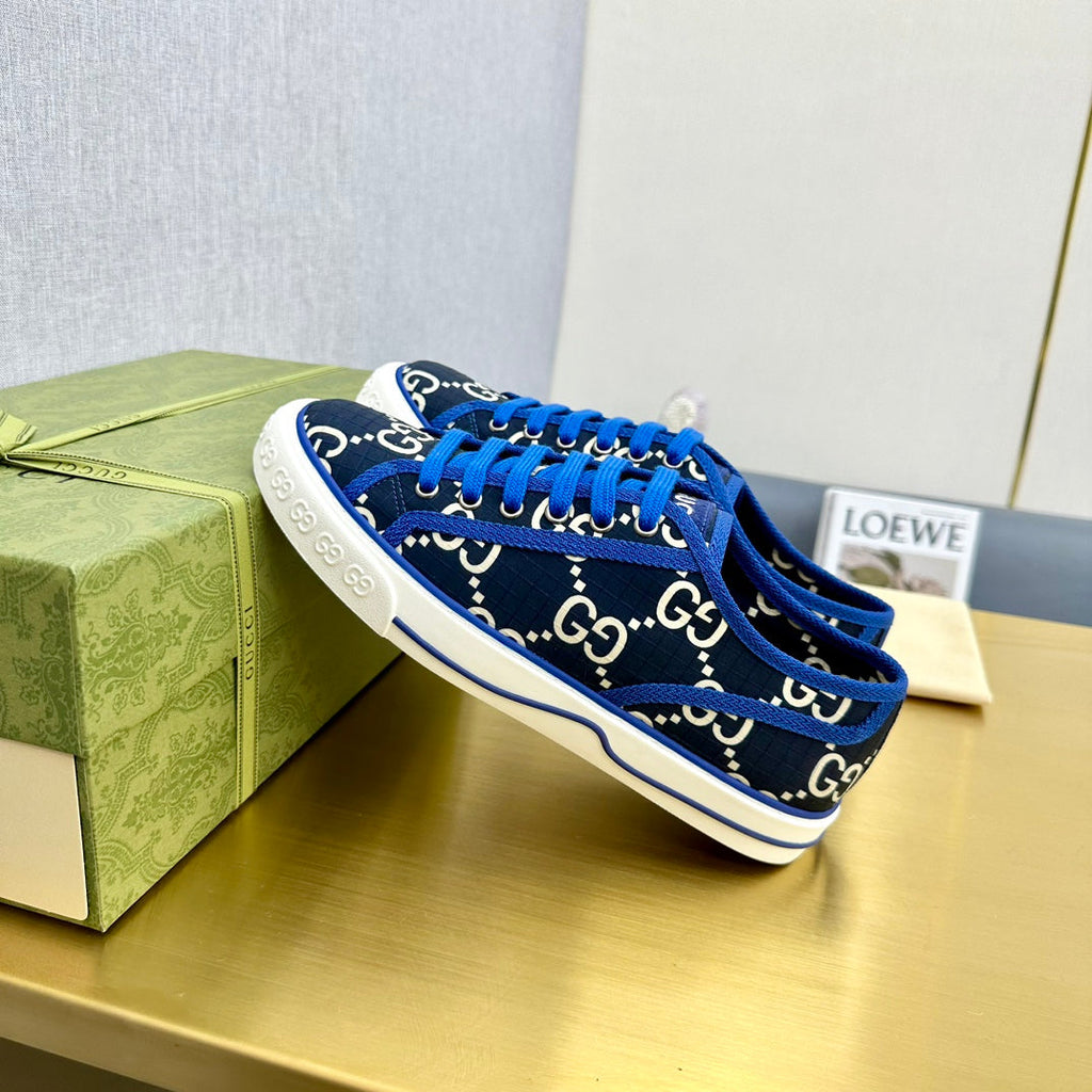 GUCCI TENNIS 1977 TRAINER BLACK AND COBALT CANVAS