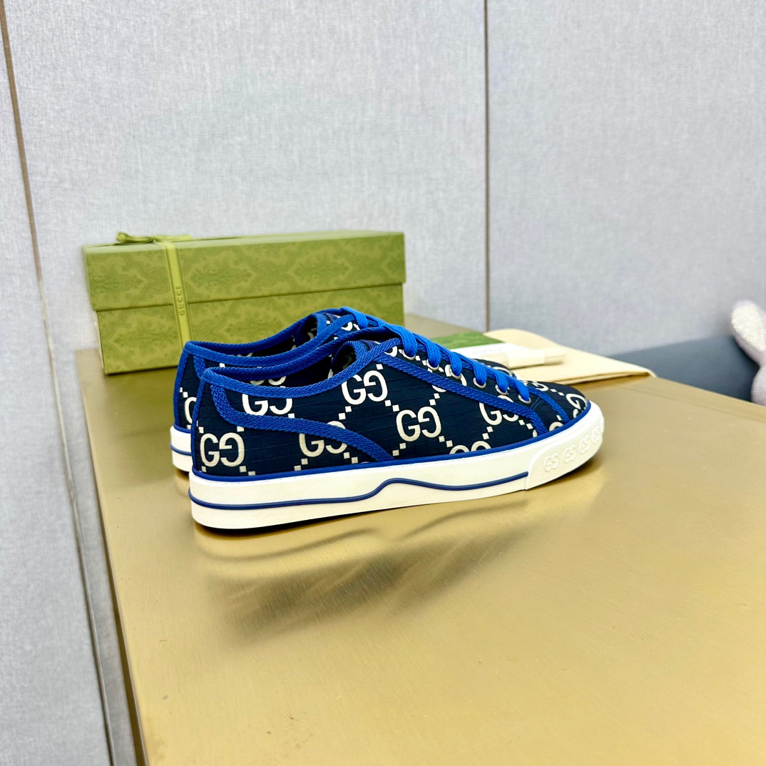 GUCCI TENNIS 1977 TRAINER BLACK AND COBALT CANVAS