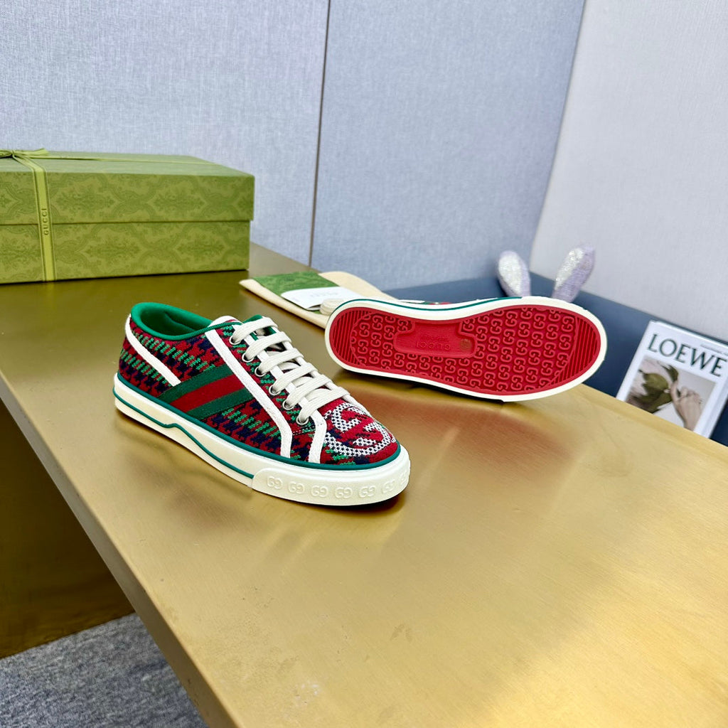 GUCCI TENNIS 1977 TRAINER RED AND DARK GREEN CANVAS