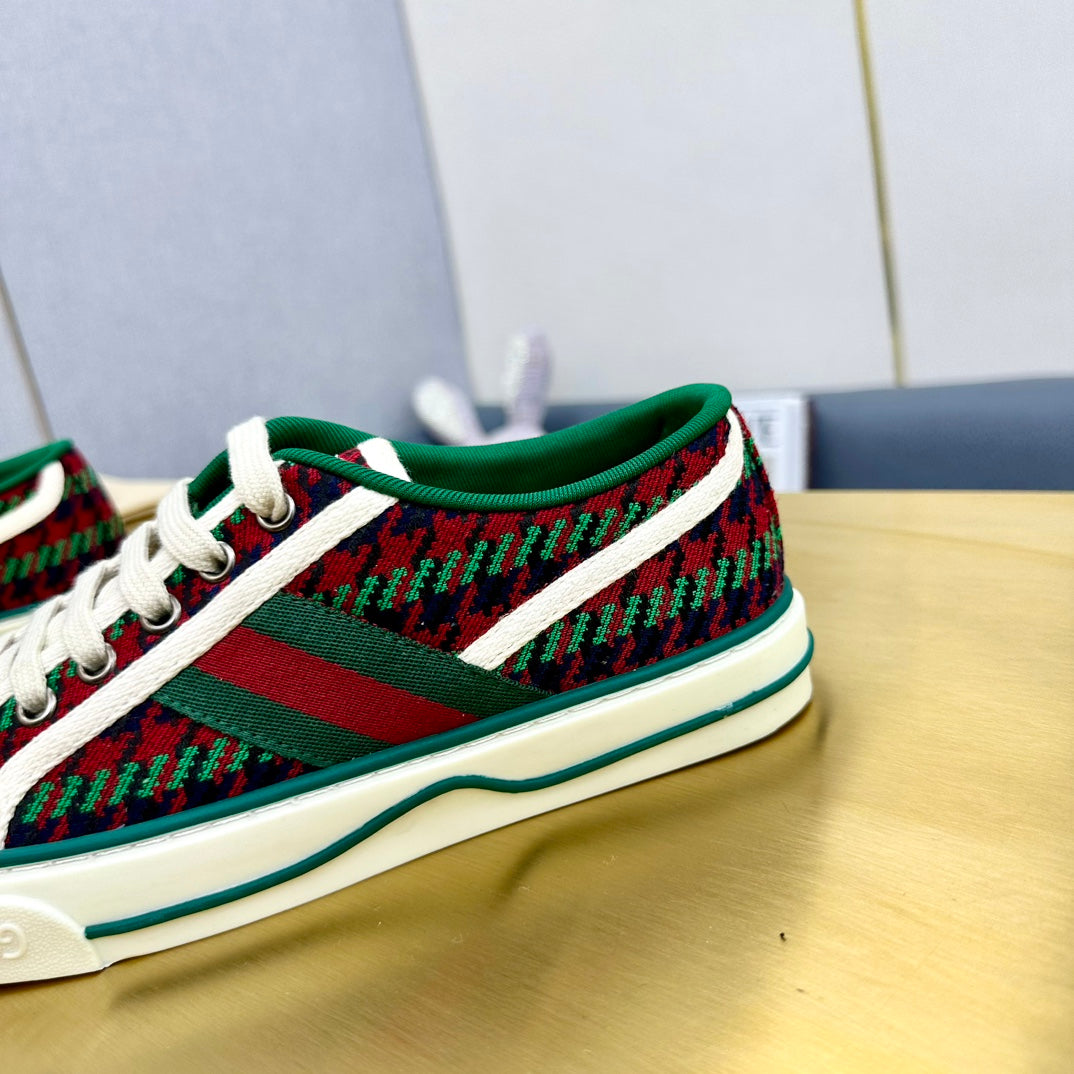 GUCCI TENNIS 1977 TRAINER RED AND DARK GREEN CANVAS