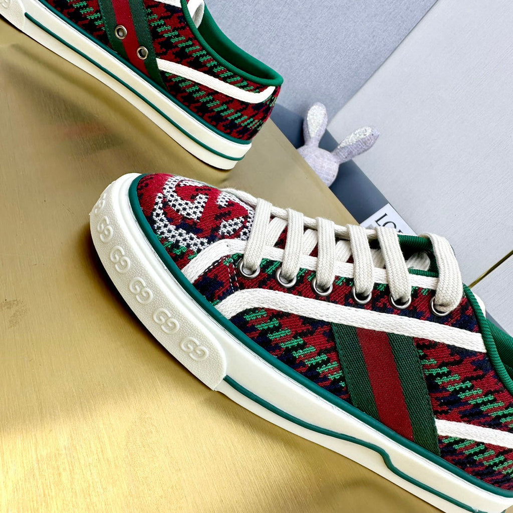 GUCCI TENNIS 1977 TRAINER RED AND DARK GREEN CANVAS