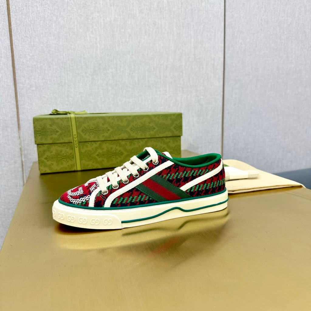 GUCCI TENNIS 1977 TRAINER RED AND DARK GREEN CANVAS