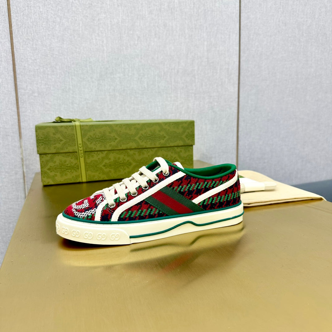 GUCCI TENNIS 1977 TRAINER RED AND DARK GREEN CANVAS