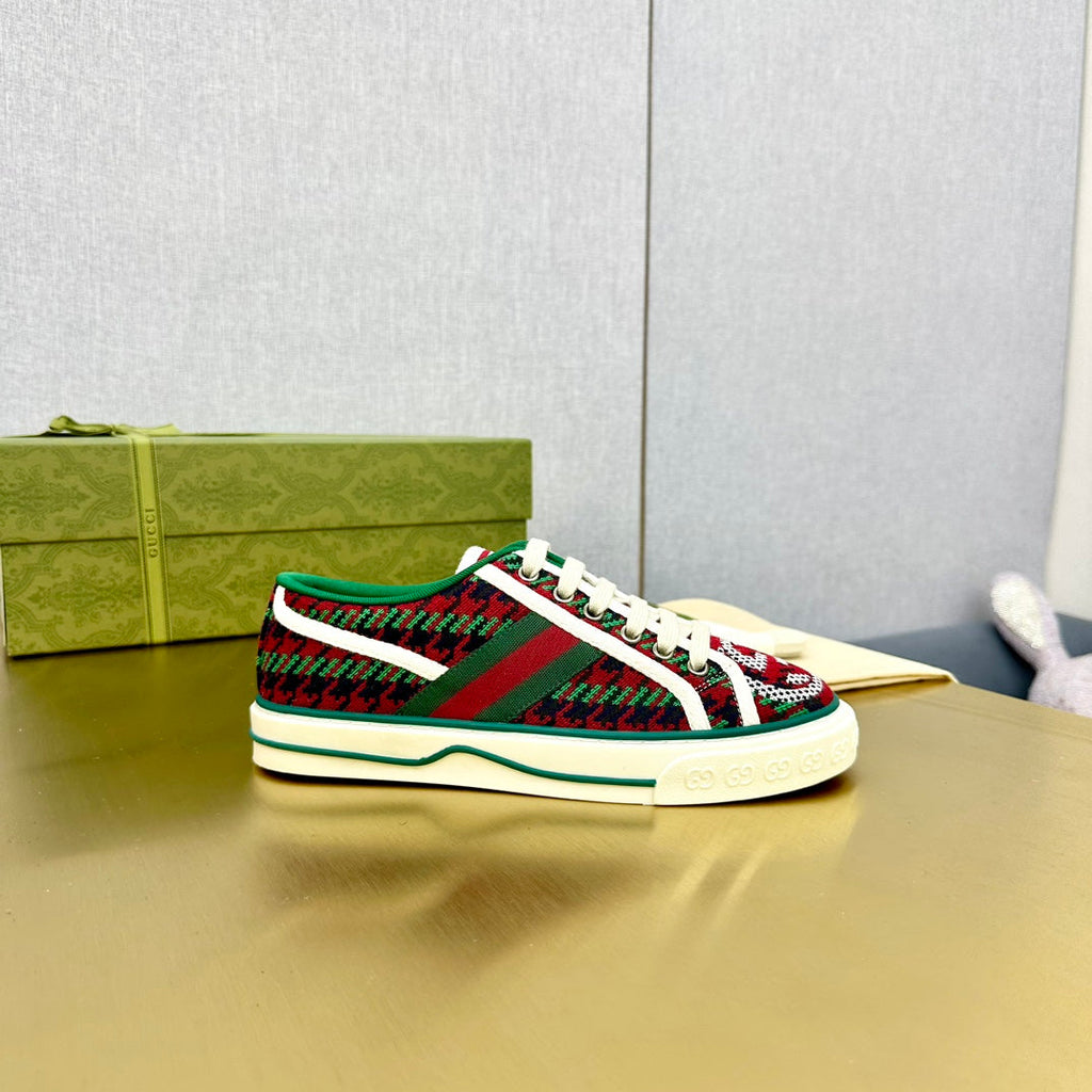 GUCCI TENNIS 1977 TRAINER RED AND DARK GREEN CANVAS