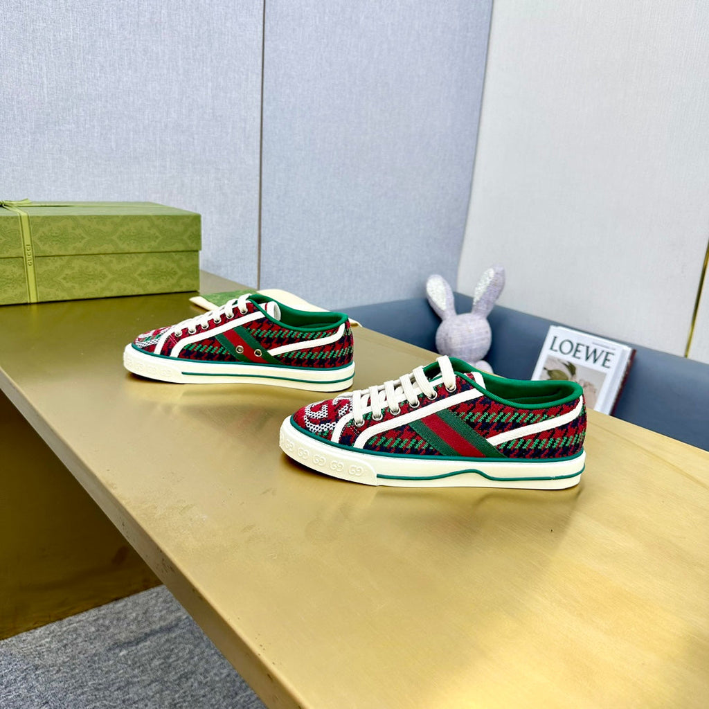 GUCCI TENNIS 1977 TRAINER RED AND DARK GREEN CANVAS