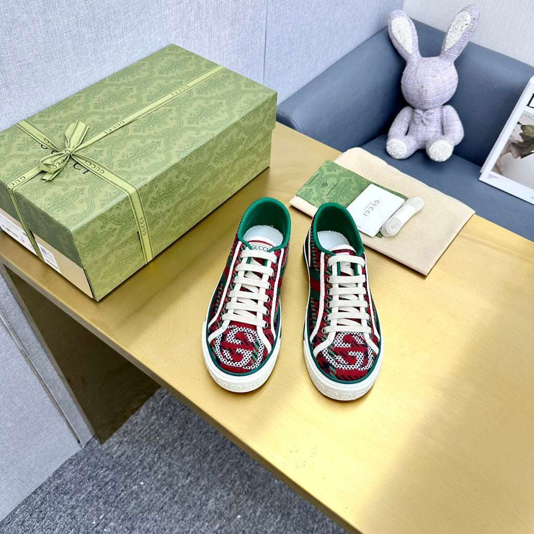 GUCCI TENNIS 1977 TRAINER RED AND DARK GREEN CANVAS