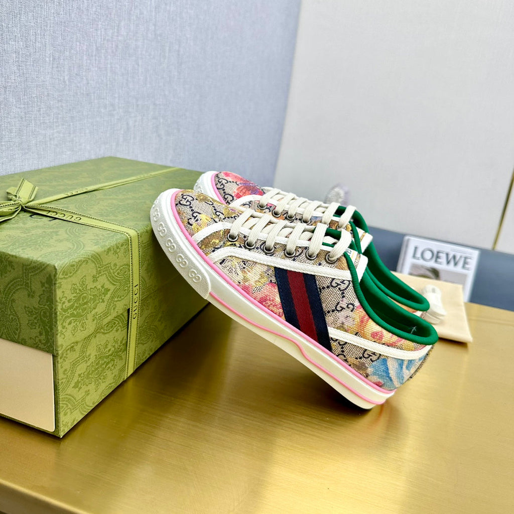 GUCCI TENNIS 1977 TRAINER CANVAS WITH FLOWERS MOTIF