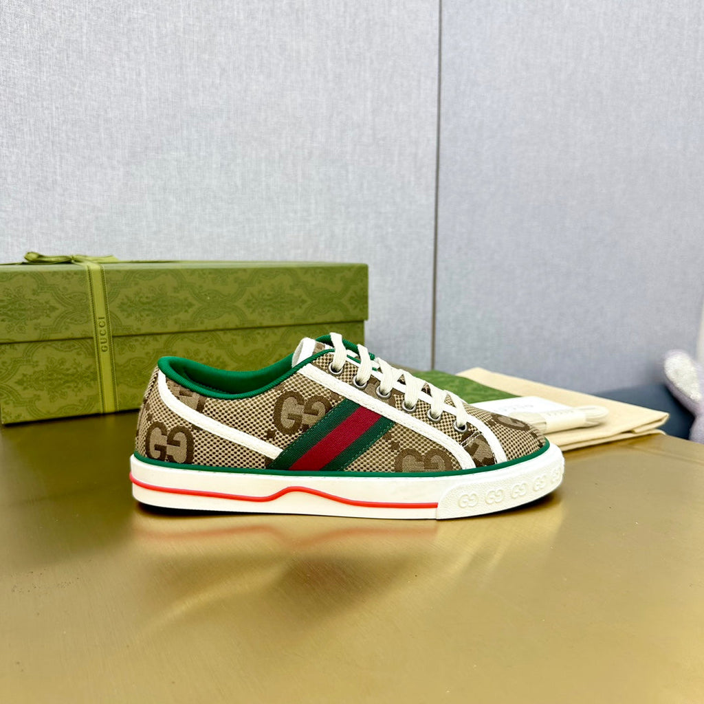 GUCCI TENNIS 1977 TRAINER LIGHT BROWN CANVAS
