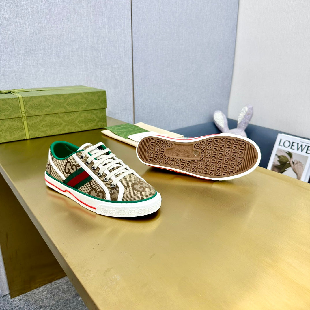GUCCI TENNIS 1977 TRAINER LIGHT BROWN CANVAS