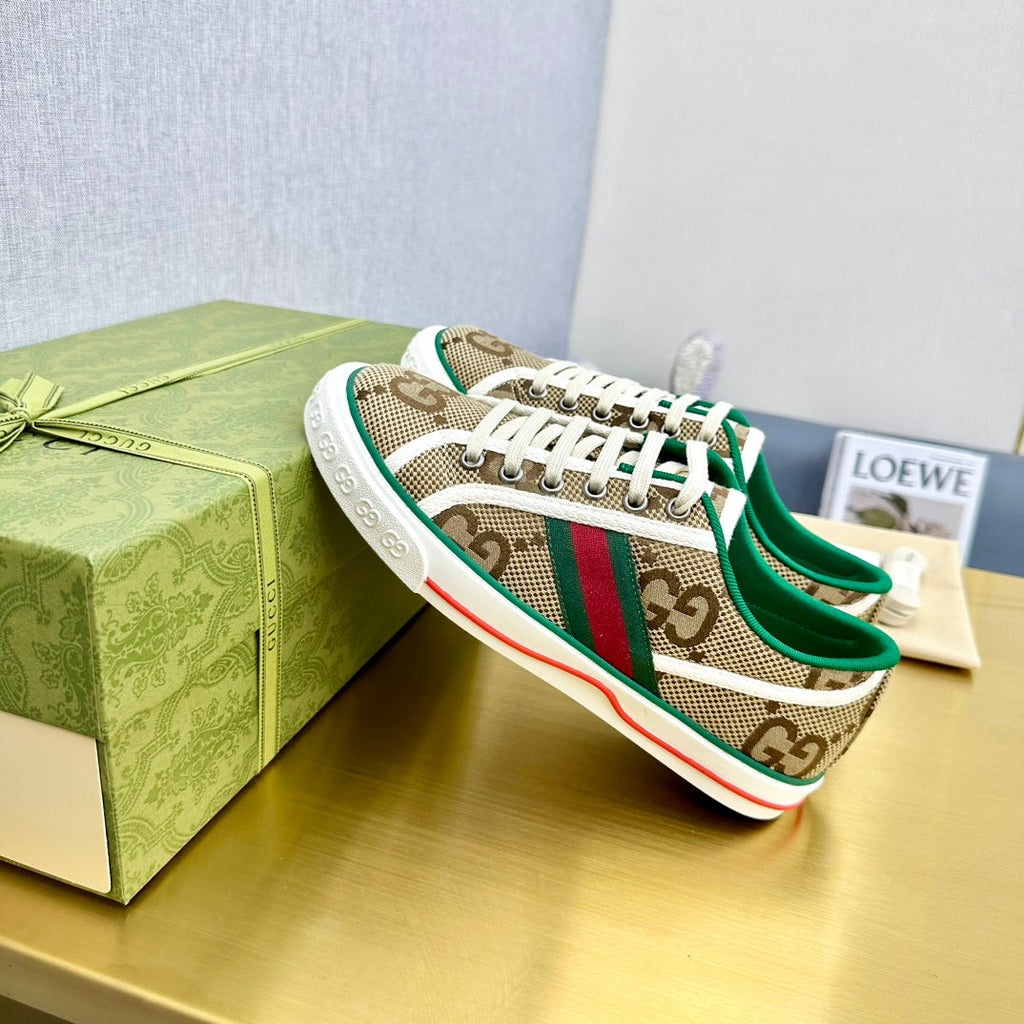 GUCCI TENNIS 1977 TRAINER LIGHT BROWN CANVAS