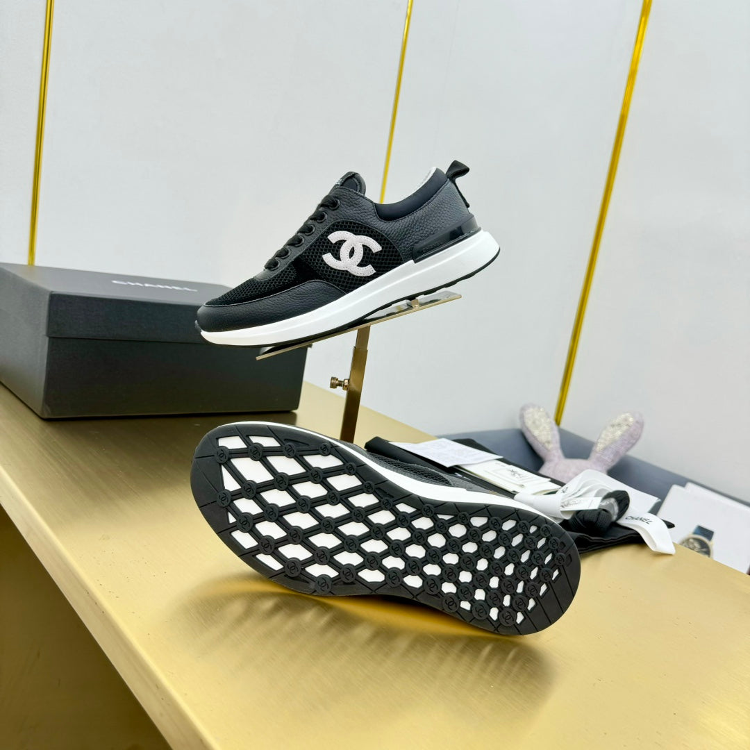 CHANEL CLASSIC TRAINER IN BLACK MERCERIZED VELVET WITH WHITE LOGO