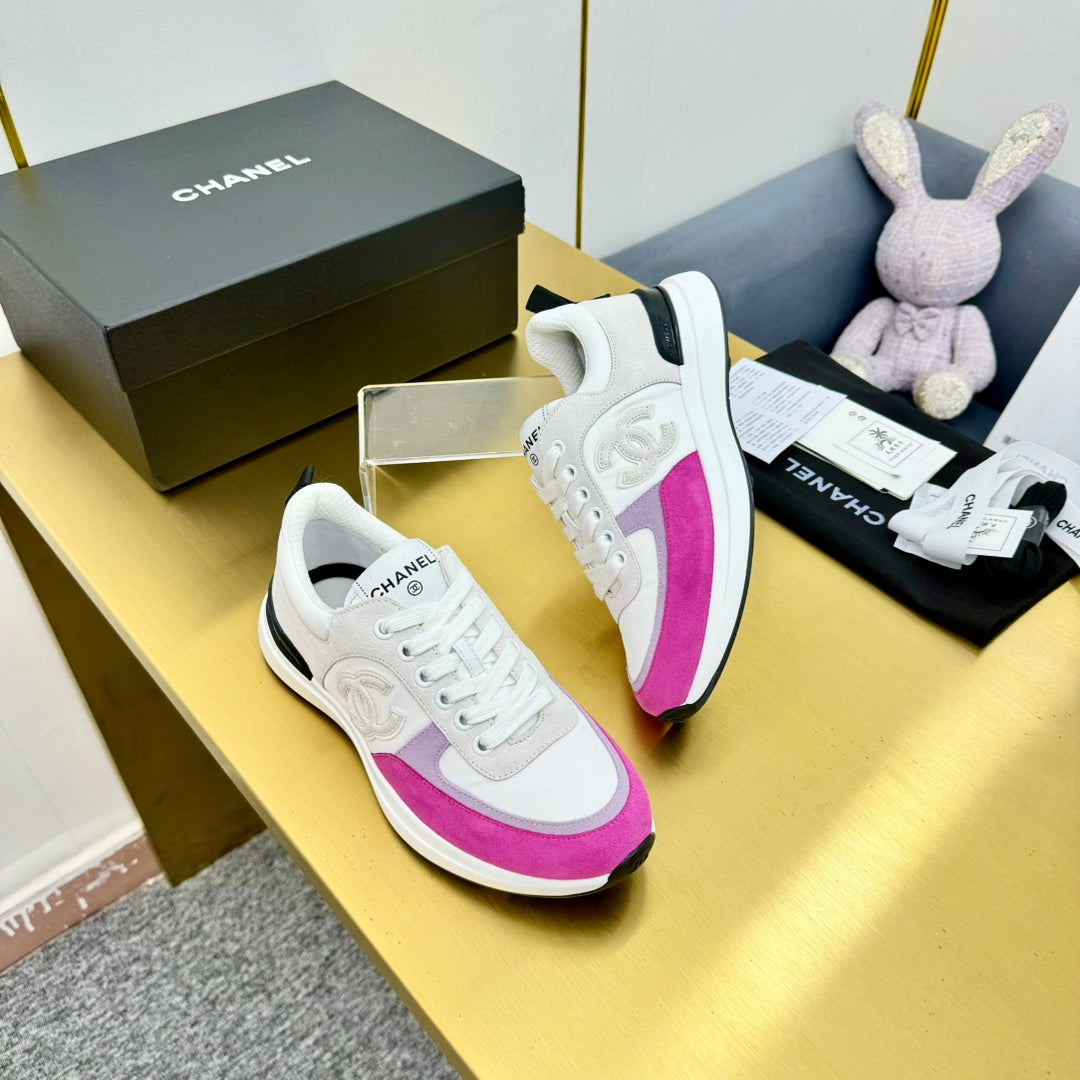 CHANEL CLASSIC TRAINER IN GREY MIX BRIGHT PINK MERCERIZED VELVET