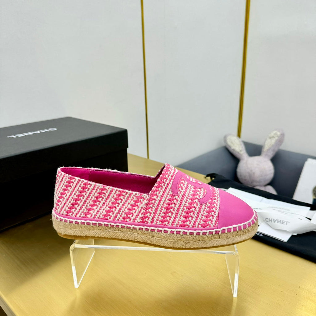 CHANEL ESPADRILLES PLATFORM 25S IN PINK TWEED MIX CALFSKIN