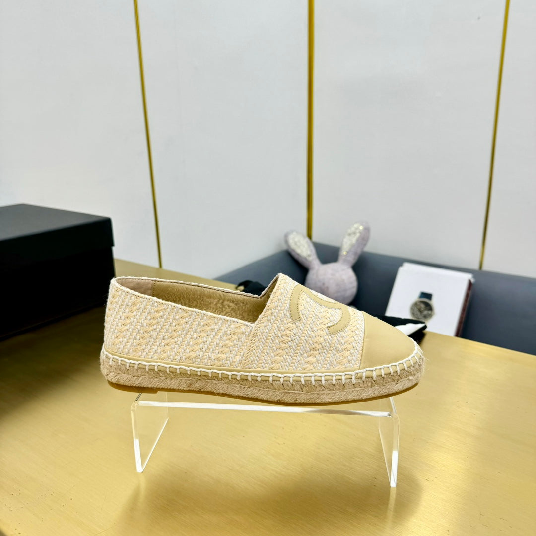 CHANEL ESPADRILLES PLATFORM 25S IN BEIGE YELLOW TWEED MIX CALFSKIN