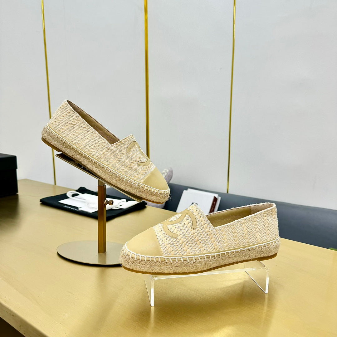 CHANEL ESPADRILLES PLATFORM 25S IN BEIGE YELLOW TWEED MIX CALFSKIN